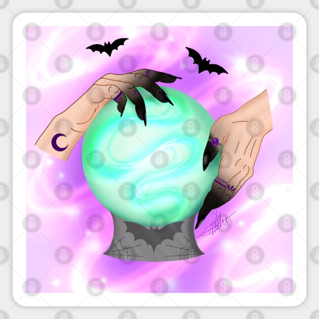 Crystal ball with witch hands Sticker by CraftKrazie